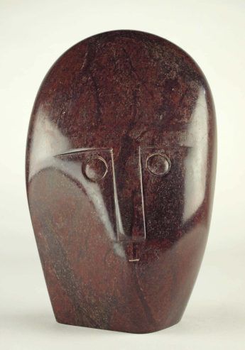 Shona stone sculpture - small head by Henry Munyaradzi in red serpentine Surprised Man image 1