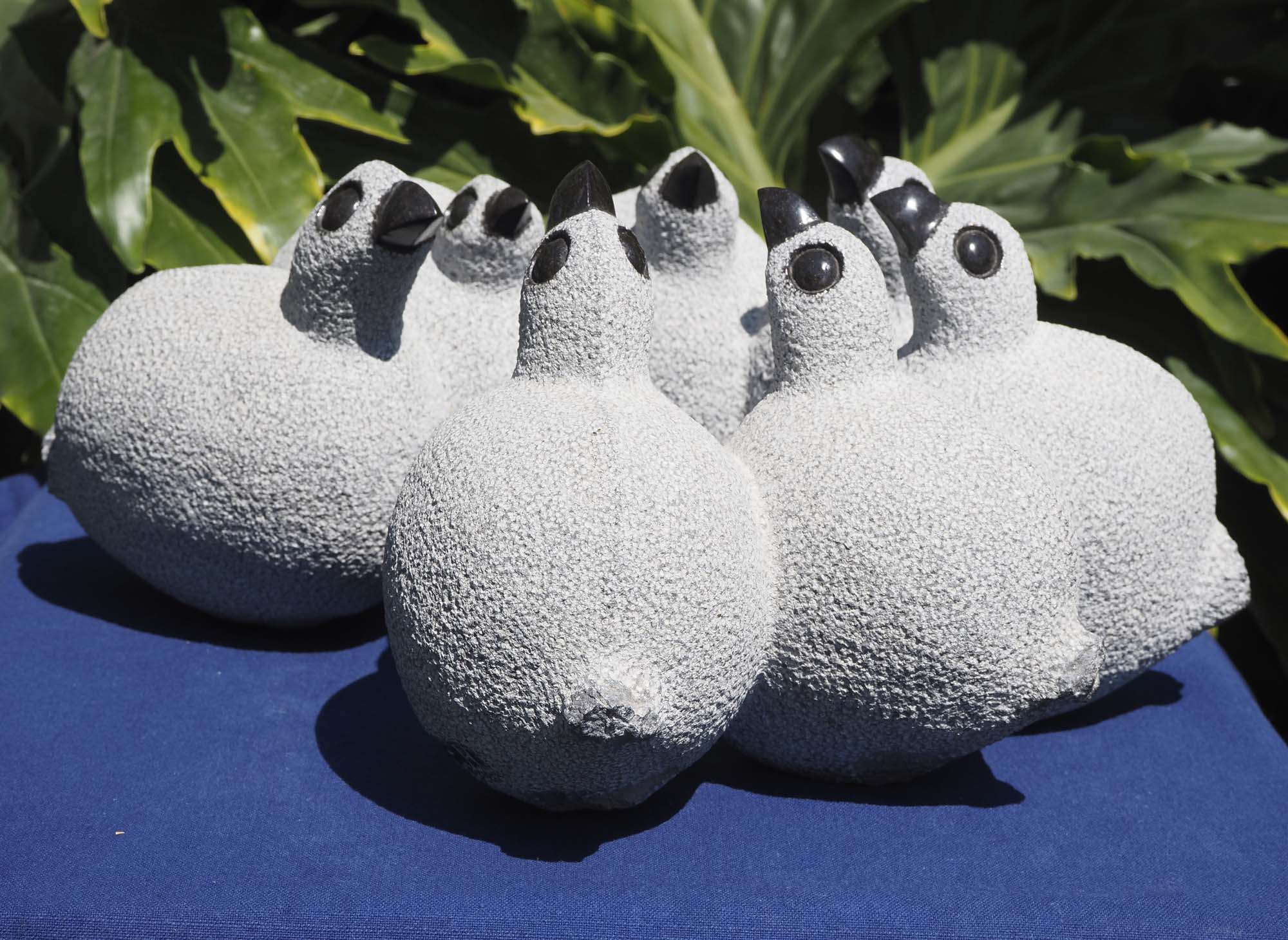 stone sculpture ring of birds - Quail Conference by Royal Katiyo - front right