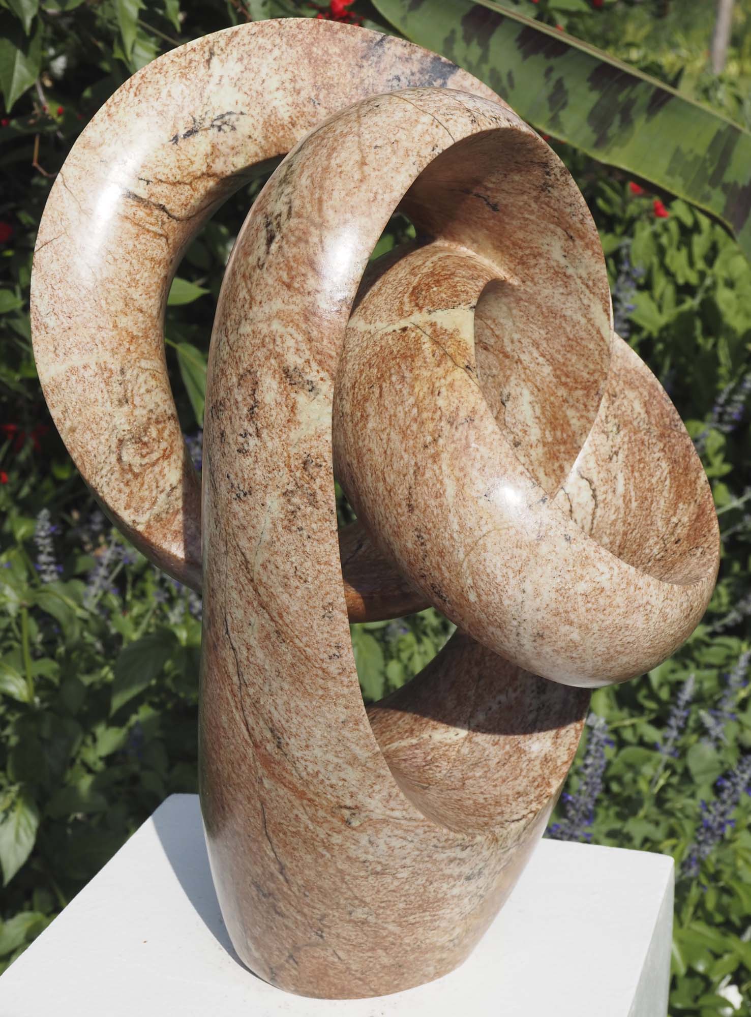 Contemporary abstract Shona stone sculpture - Best Wishes by Willard Bopoto - front left from above