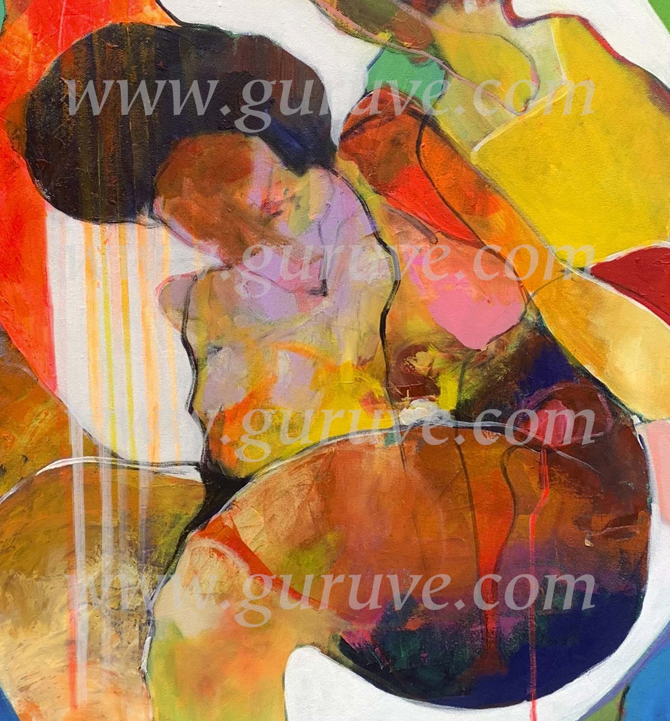 Best Friends painting by Charles Nkomo - detail of centre