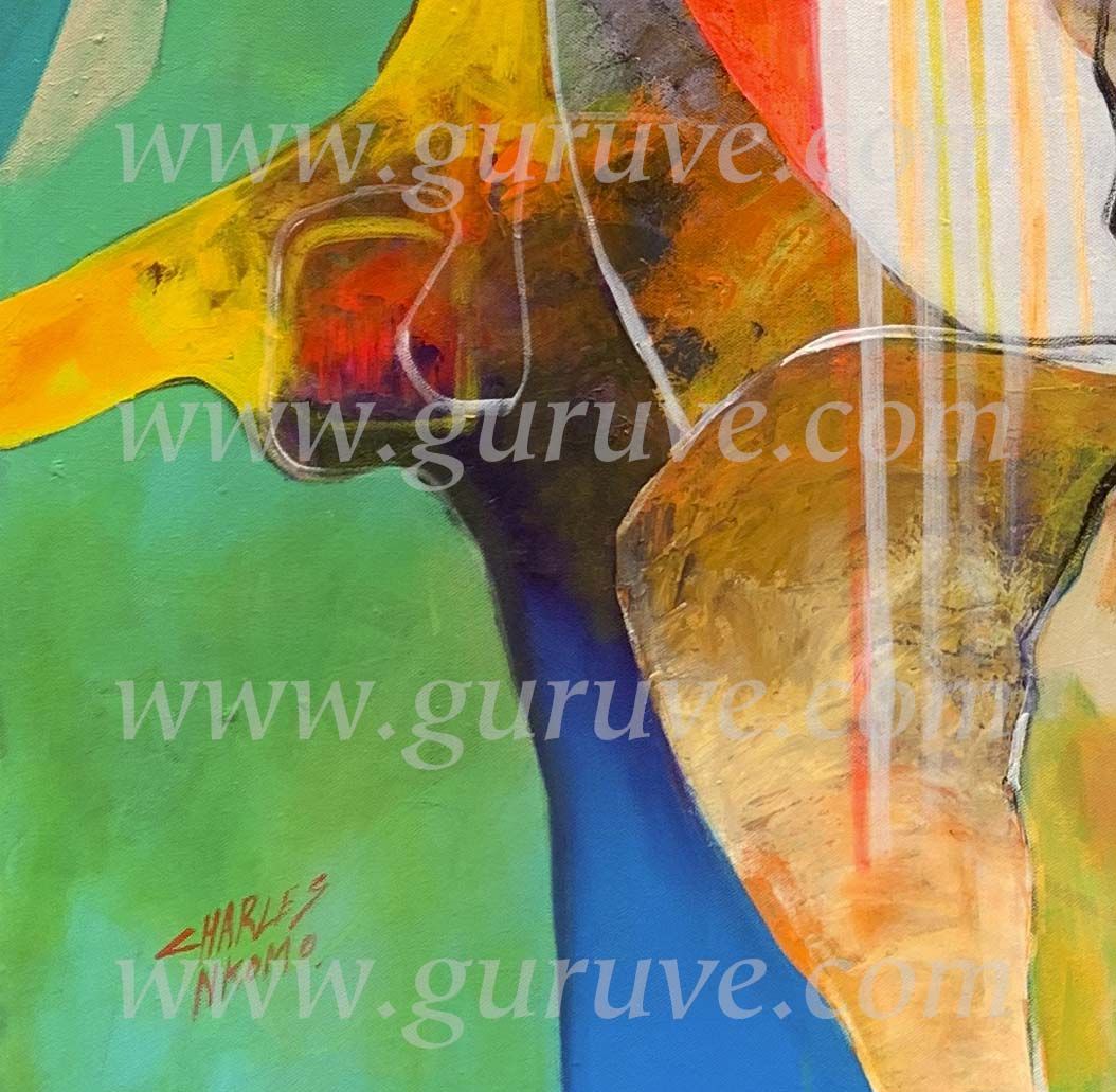 Best Friends painting by Charles Nkomo - detail of bottom left quadrant