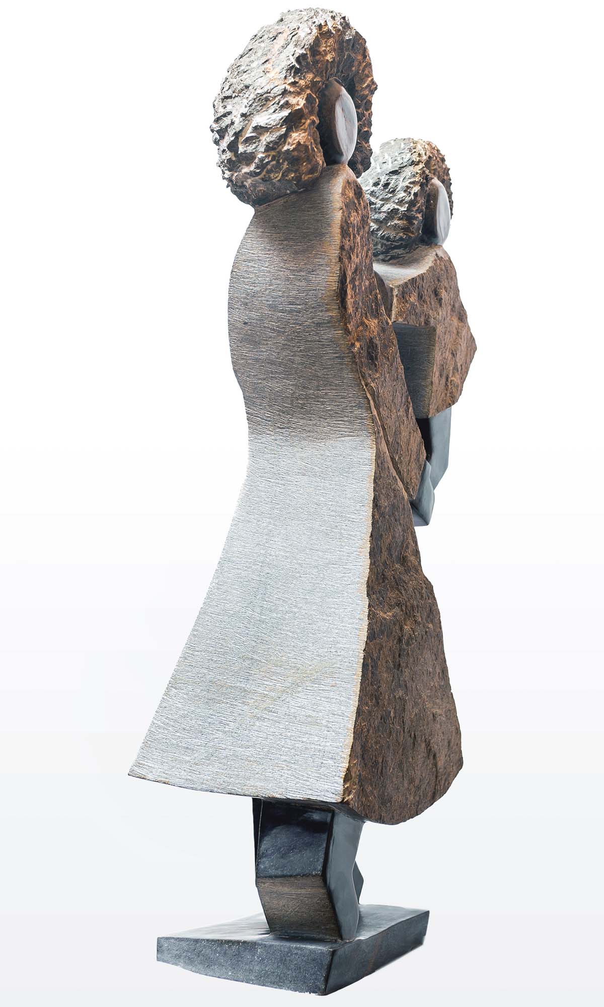 Shona stone sculpture mother and child by famous artist Dominic Benhura from Zimbabwe - left