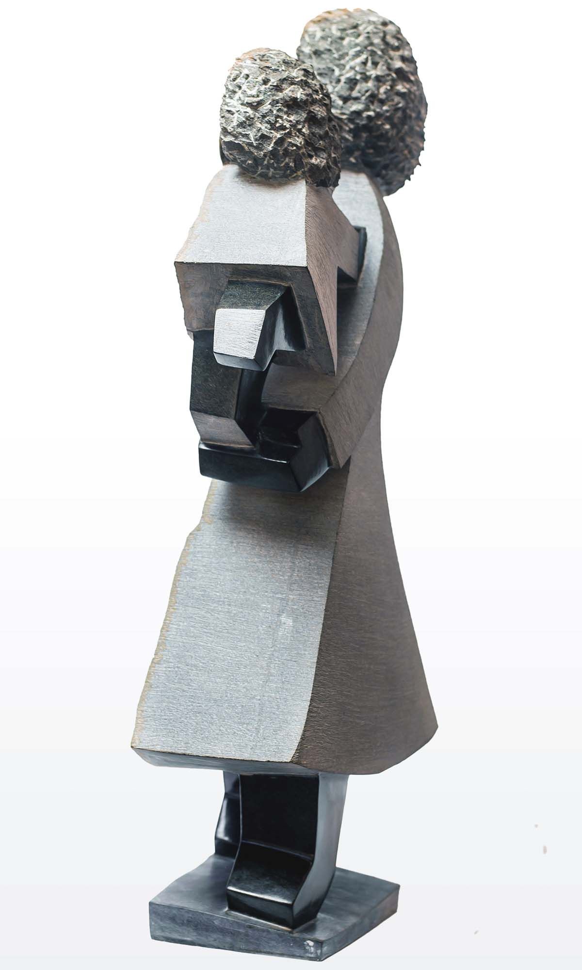 Shona stone sculpture mother and child by famous artist Dominic Benhura from Zimbabwe - back left II