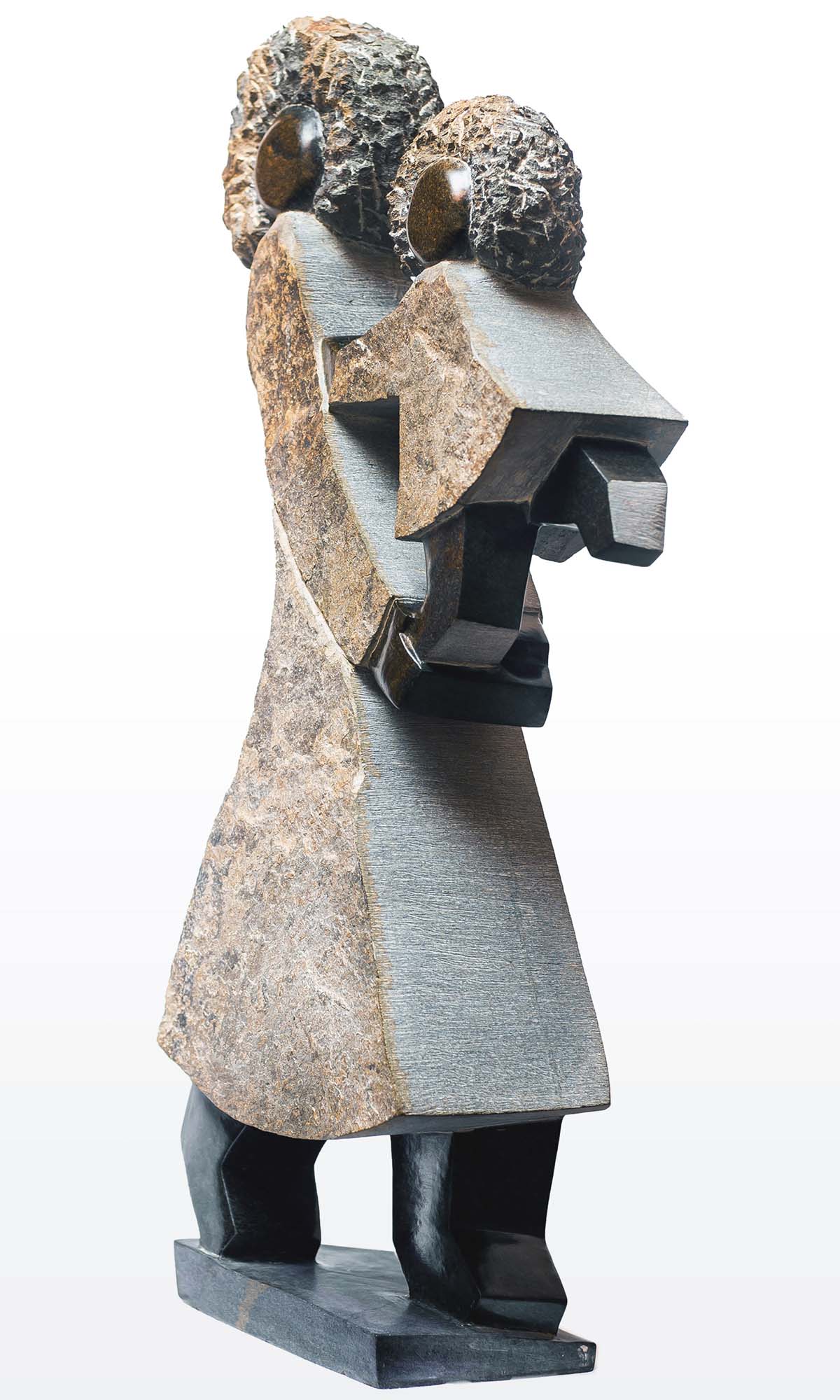 Shona stone sculpture mother and child by famous artist Dominic Benhura from Zimbabwe - front right