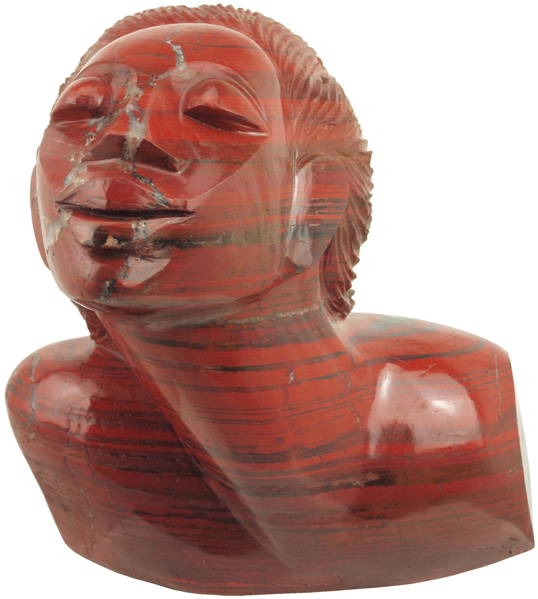Shona sculpture in red jasper Proud Woman by Joe Mutasa front