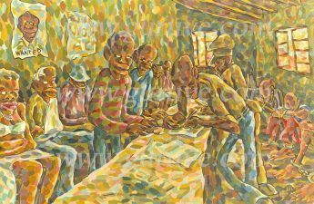 Main image of Lovemore Kambudzi painting set in a police station