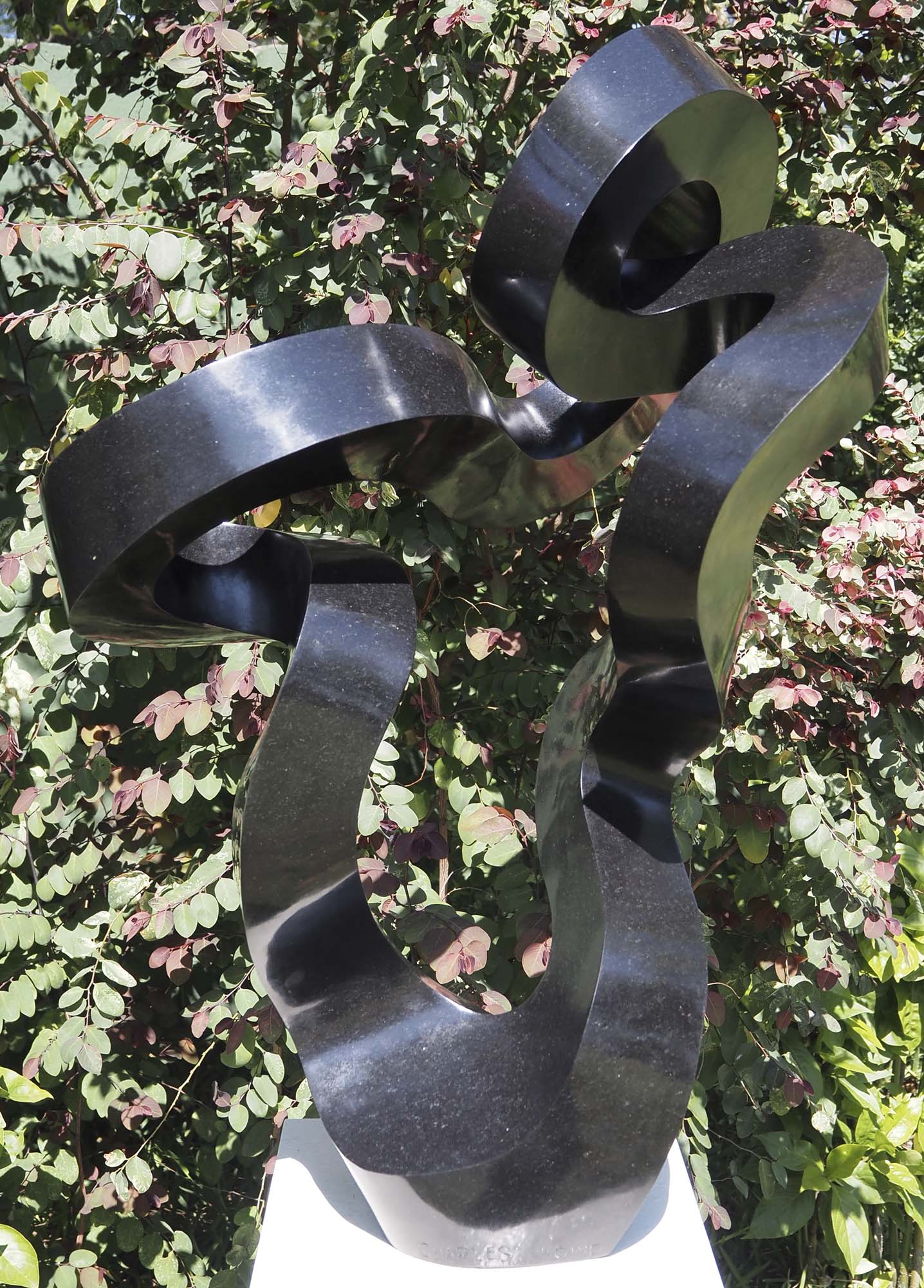 Original affordable stone sculpture - Water Lily by Charles Kowo - back