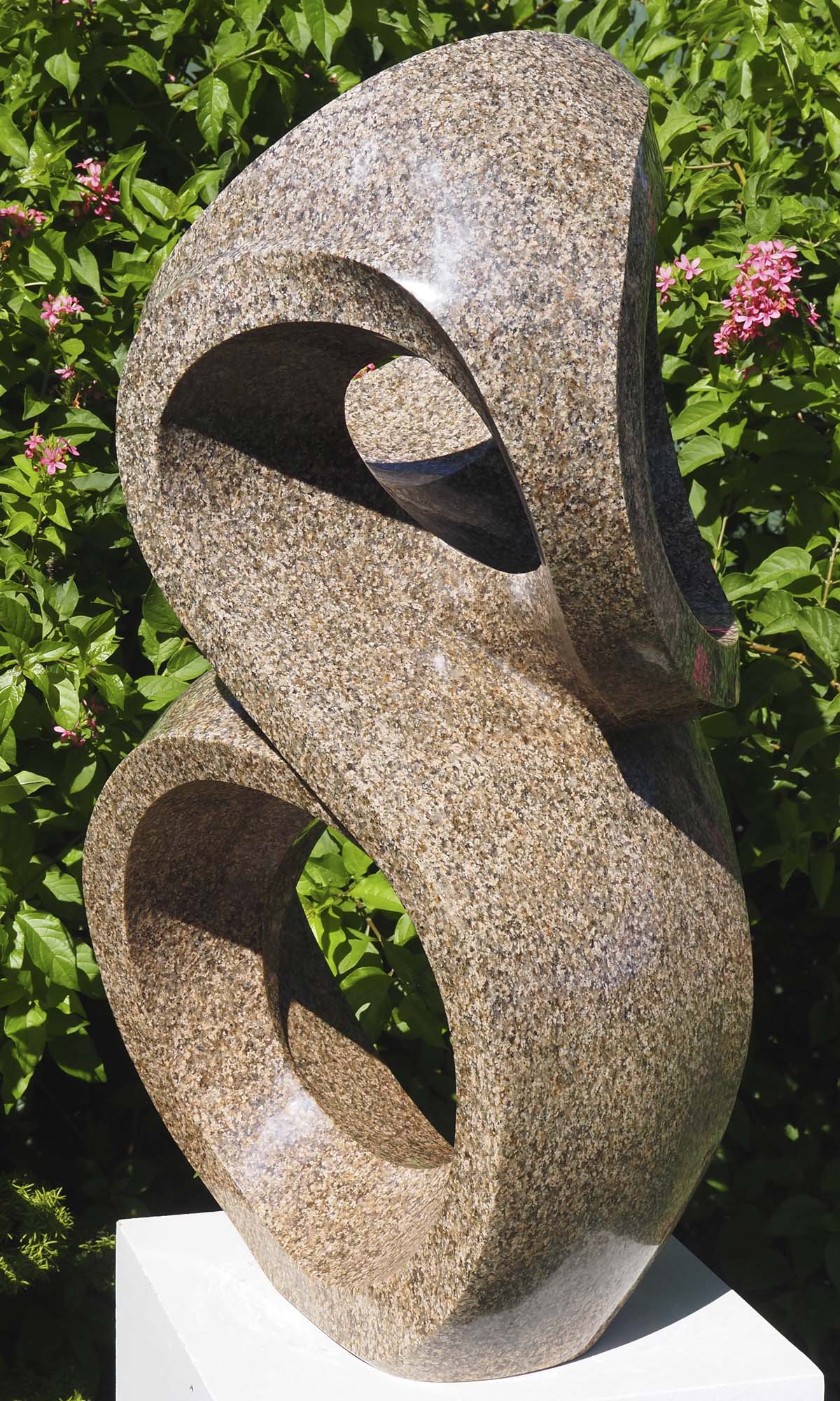 Outdoor abstract granite sculpture - Family Together by Munyaradzi Jeche - front right from above