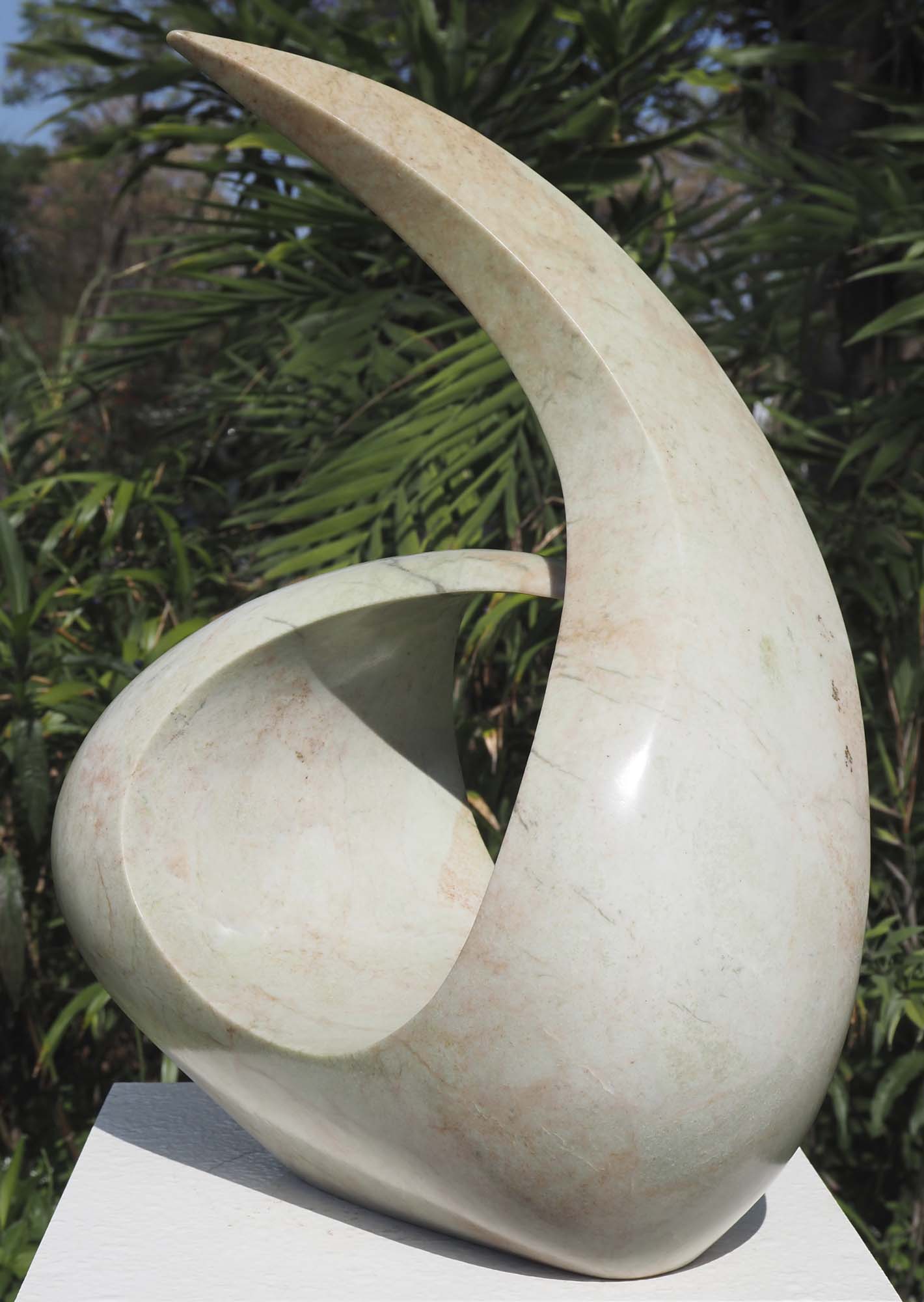 African art BHM abstract Zimbabwean sculpture - Comforting Mother by Nesbert Mukomberanwa - front right