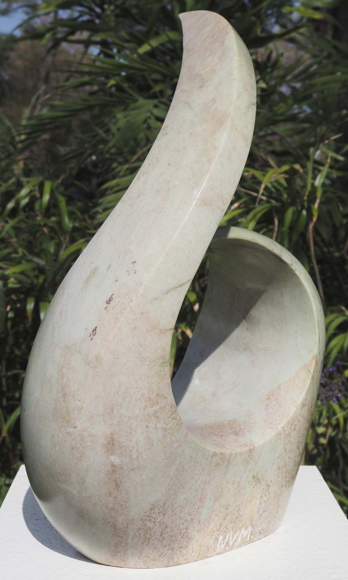 African art BHM abstract Zimbabwean sculpture - Comforting Mother by Nesbert Mukomberanwa - back left