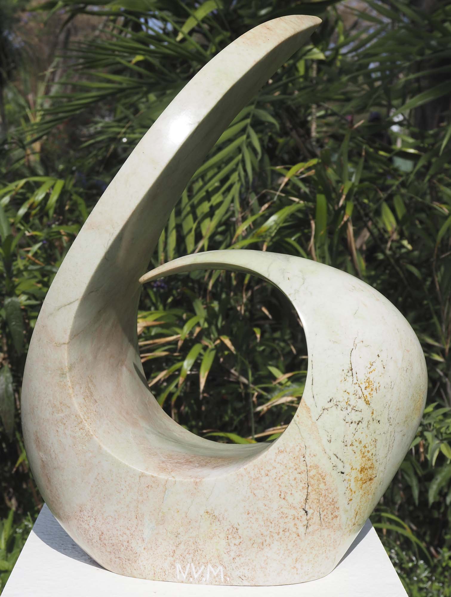 African art BHM abstract Zimbabwean sculpture - Comforting Mother by Nesbert Mukomberanwa - back