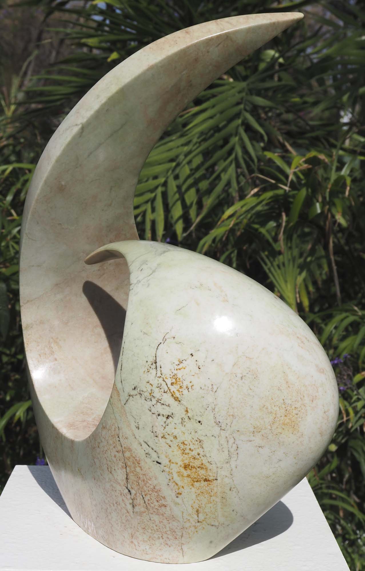 African art BHM abstract Zimbabwean sculpture - Comforting Mother by Nesbert Mukomberanwa - back right
