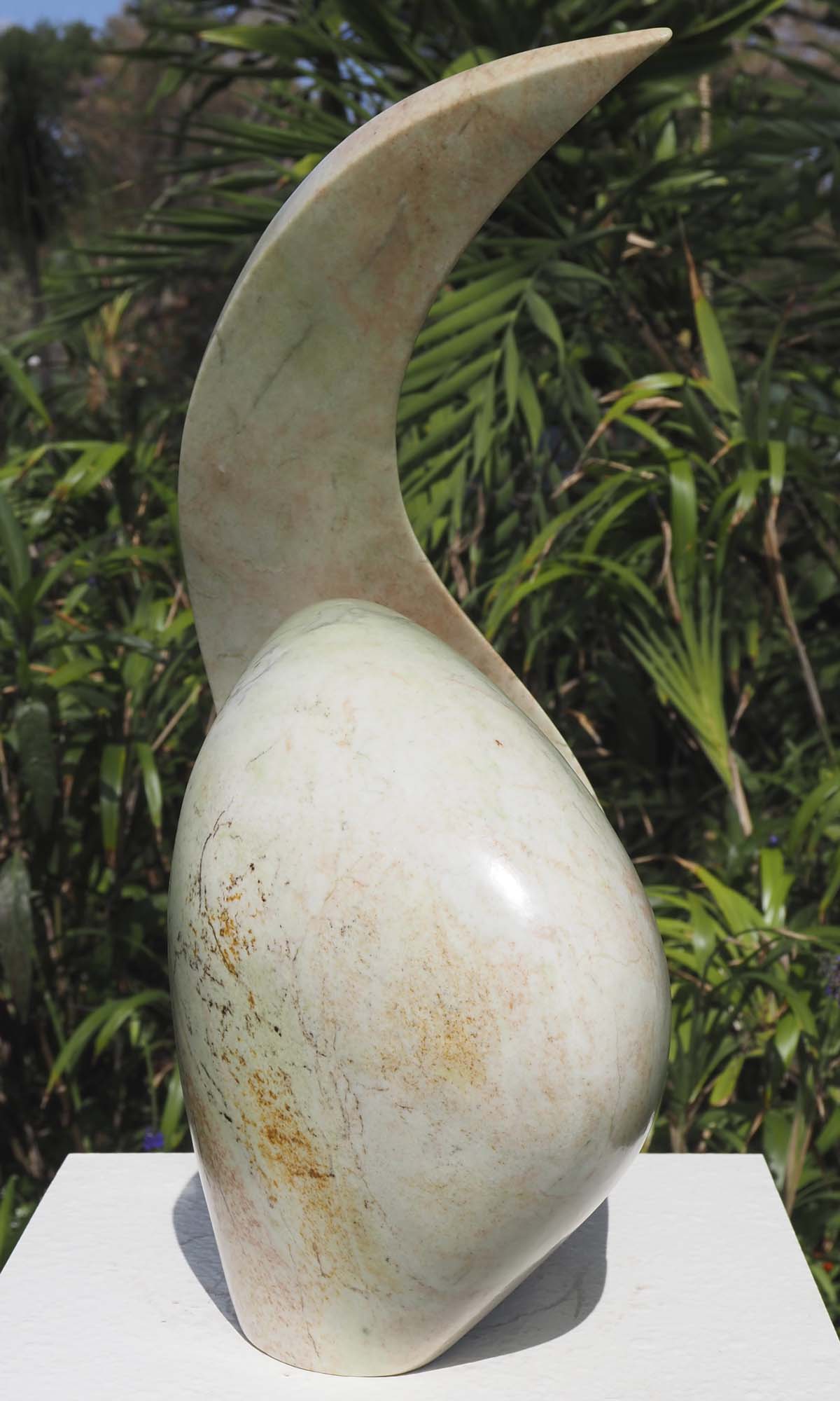 African art BHM abstract Zimbabwean sculpture - Comforting Mother by Nesbert Mukomberanwa - left side