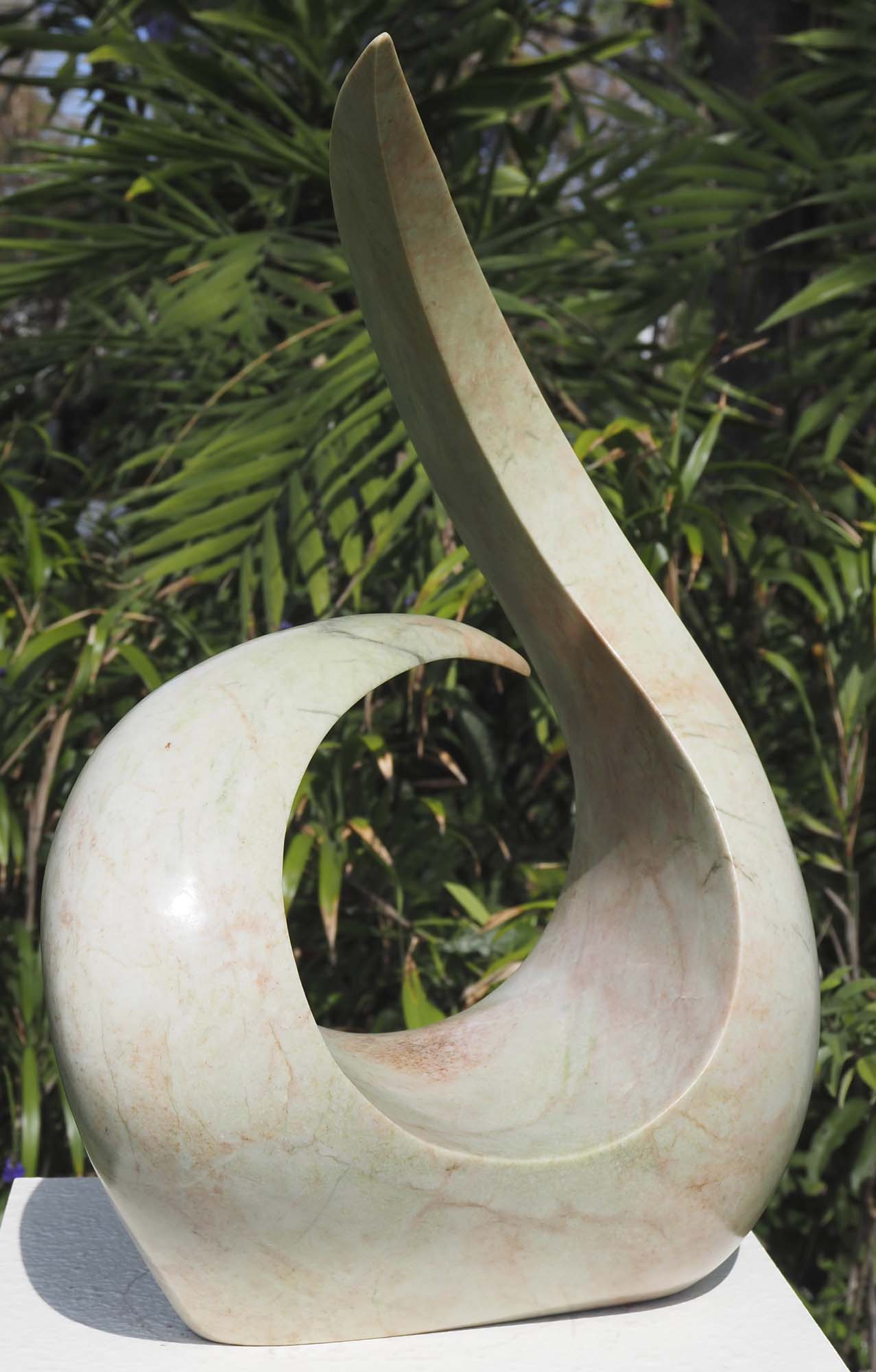 African art BHM abstract Zimbabwean sculpture - Comforting Mother by Nesbert Mukomberanwa - front left