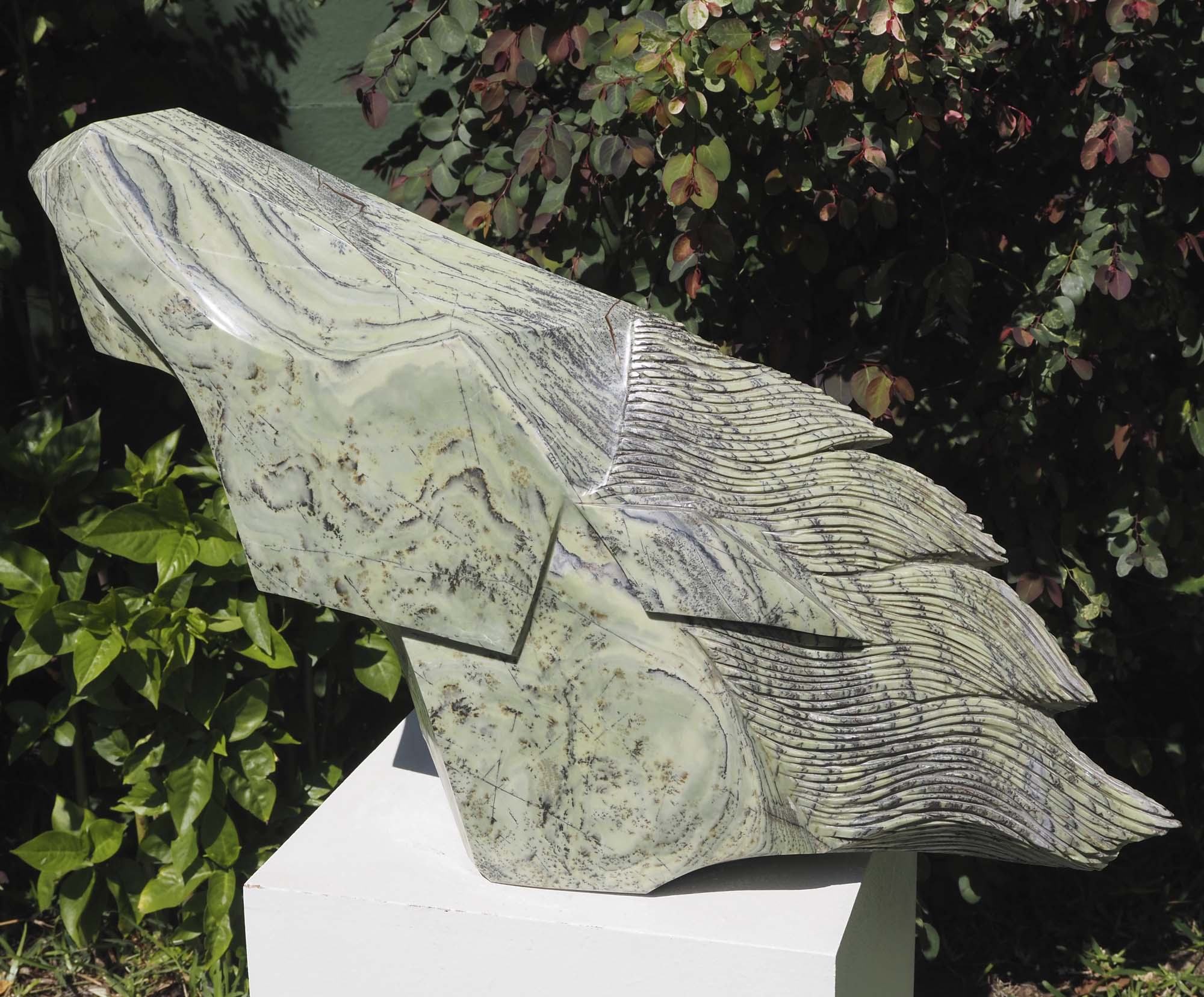 Horse head racehorse sculpture art - Racing Horse by Tendai Gwaravaza - right side from above