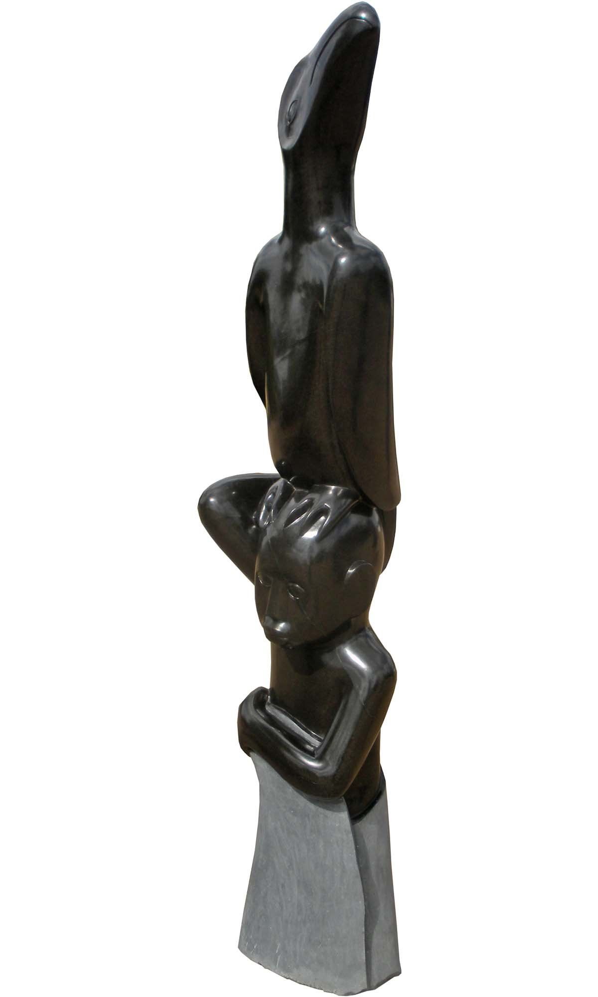 Imposing stone sculpture Spirit Messenger by famous artist Sylvester Mubayi from Zimbabwe - front right