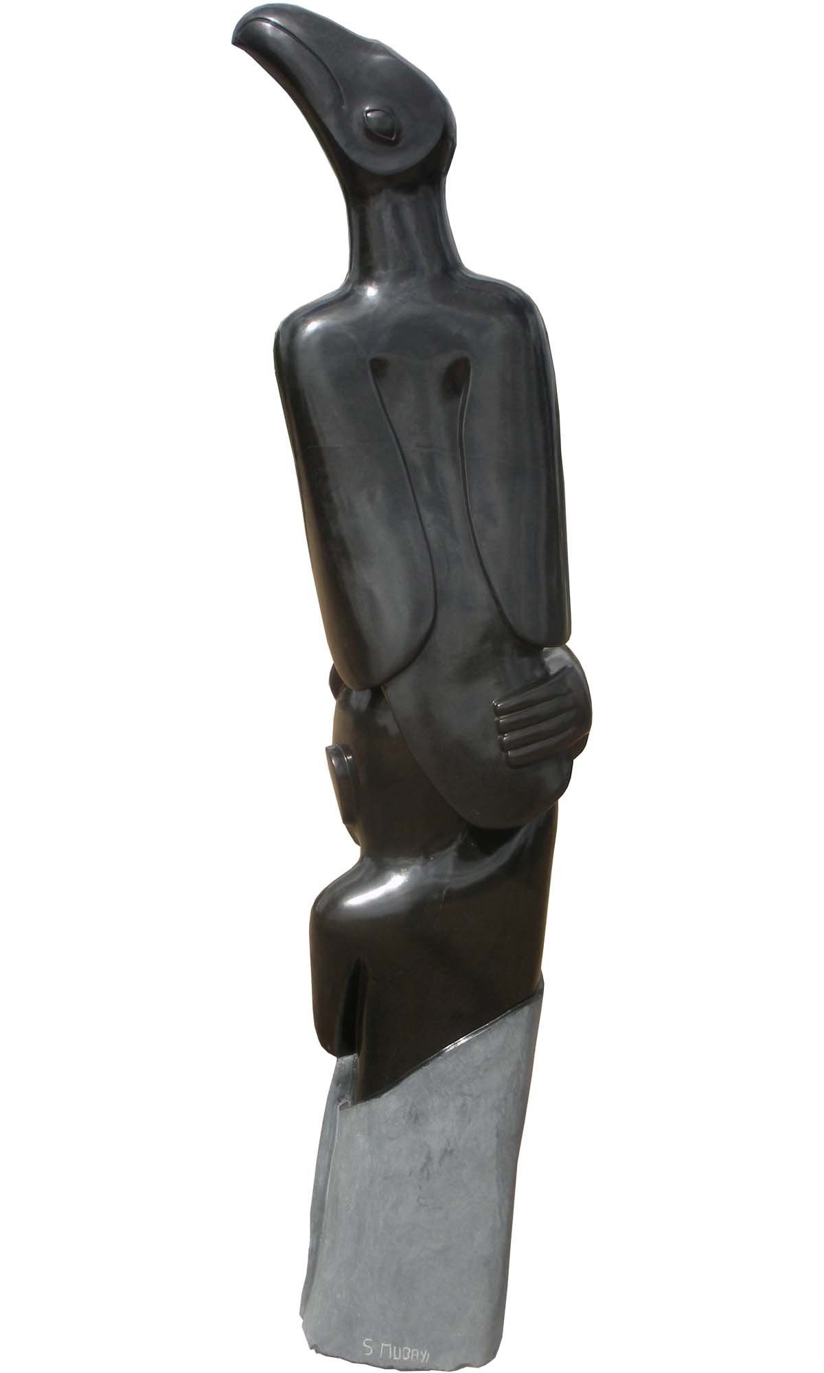 Imposing stone sculpture Spirit Messenger by famous artist Sylvester Mubayi from Zimbabwe - back