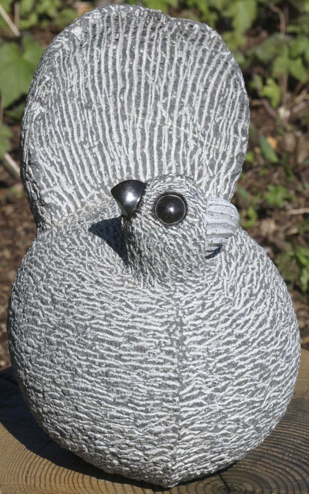 Zimbabwe Shona stone bird sculpture - Fantail by Royal Katiyo - right side