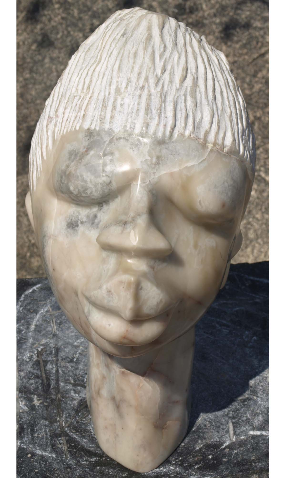 Marble sculpture stone head - Portrait Of Tendai by Zimbabwean artist Arthur Fata - from above