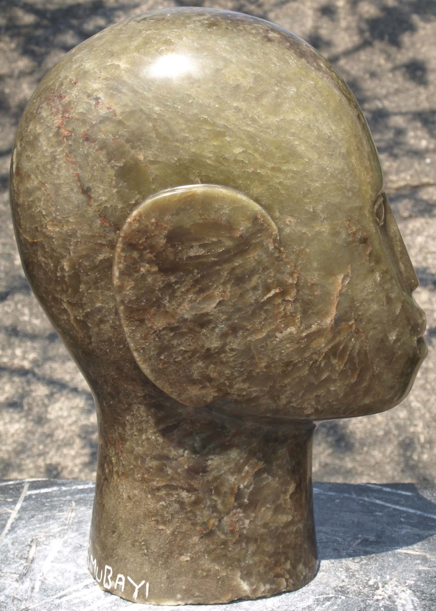 Self portrait original stone sculpture - Shona Head by famous Zimbabwean artist Sylvester Mubayi - left side