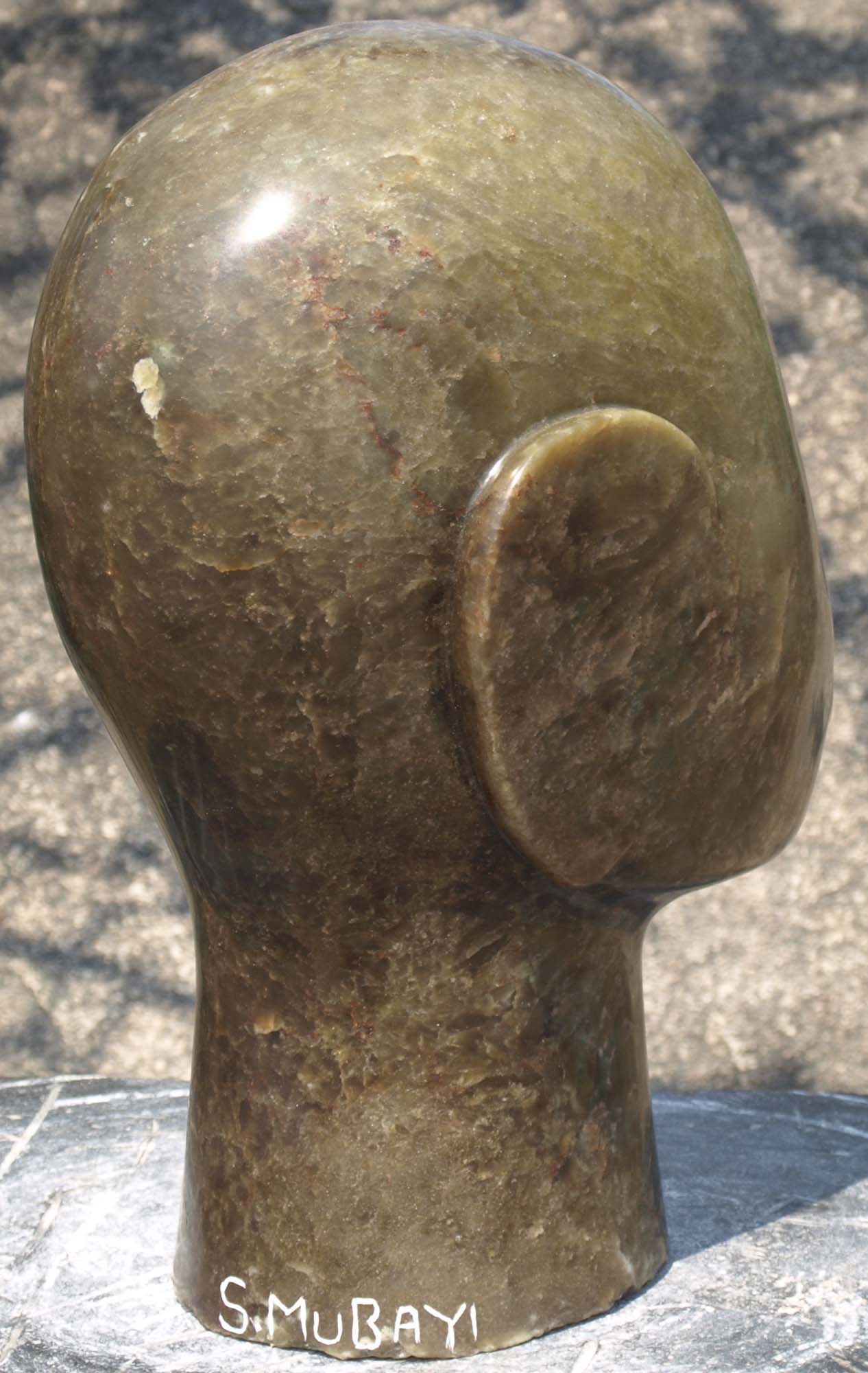 Self portrait original stone sculpture - Shona Head by famous Zimbabwean artist Sylvester Mubayi - back right