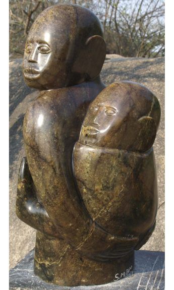 Mother baby art sculpture - Mother And Child by famous Zimbabwe artist Sylvester Mubayi - main image