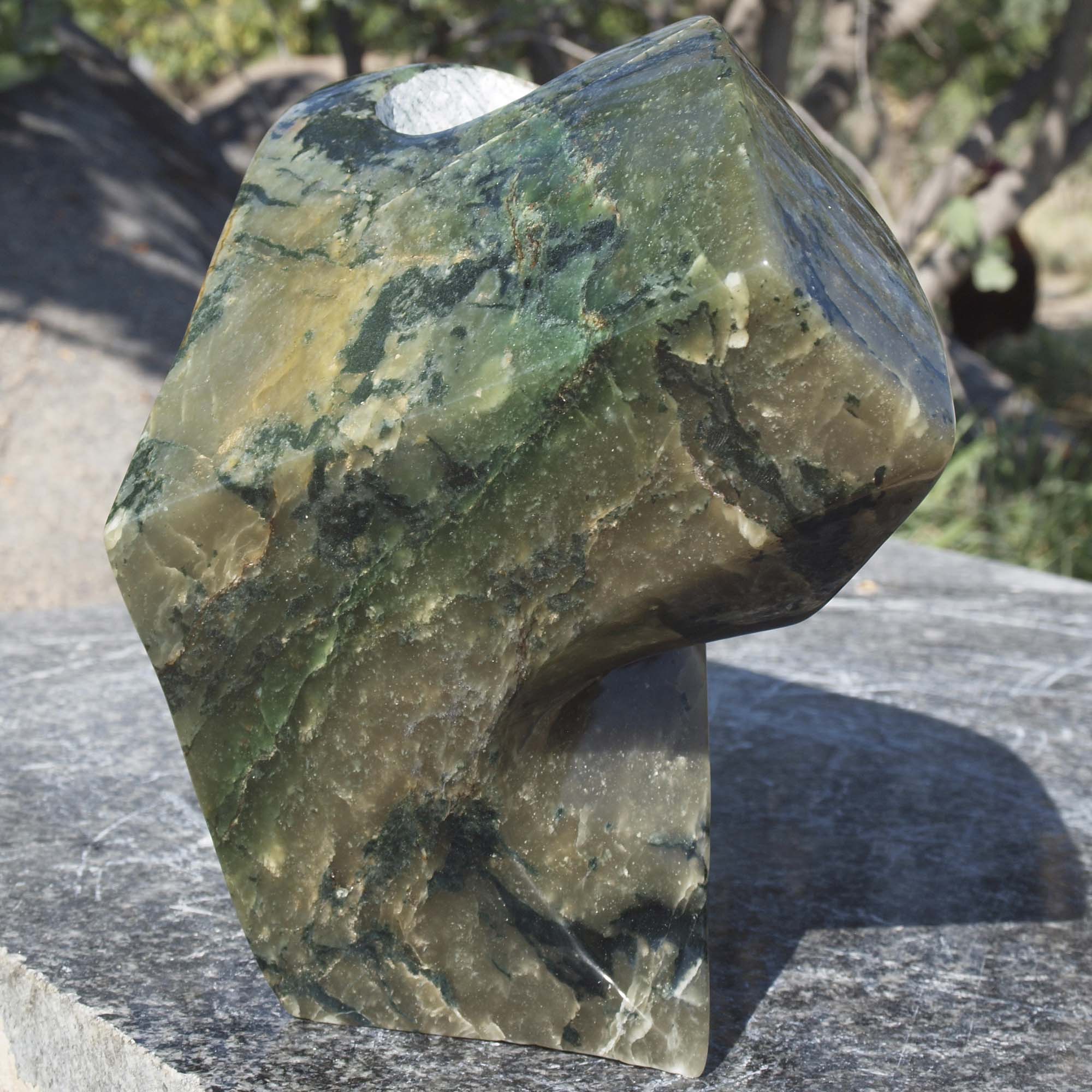 Affordable art abstract stone sculpture - New Leaf by Antony Masamba - left side