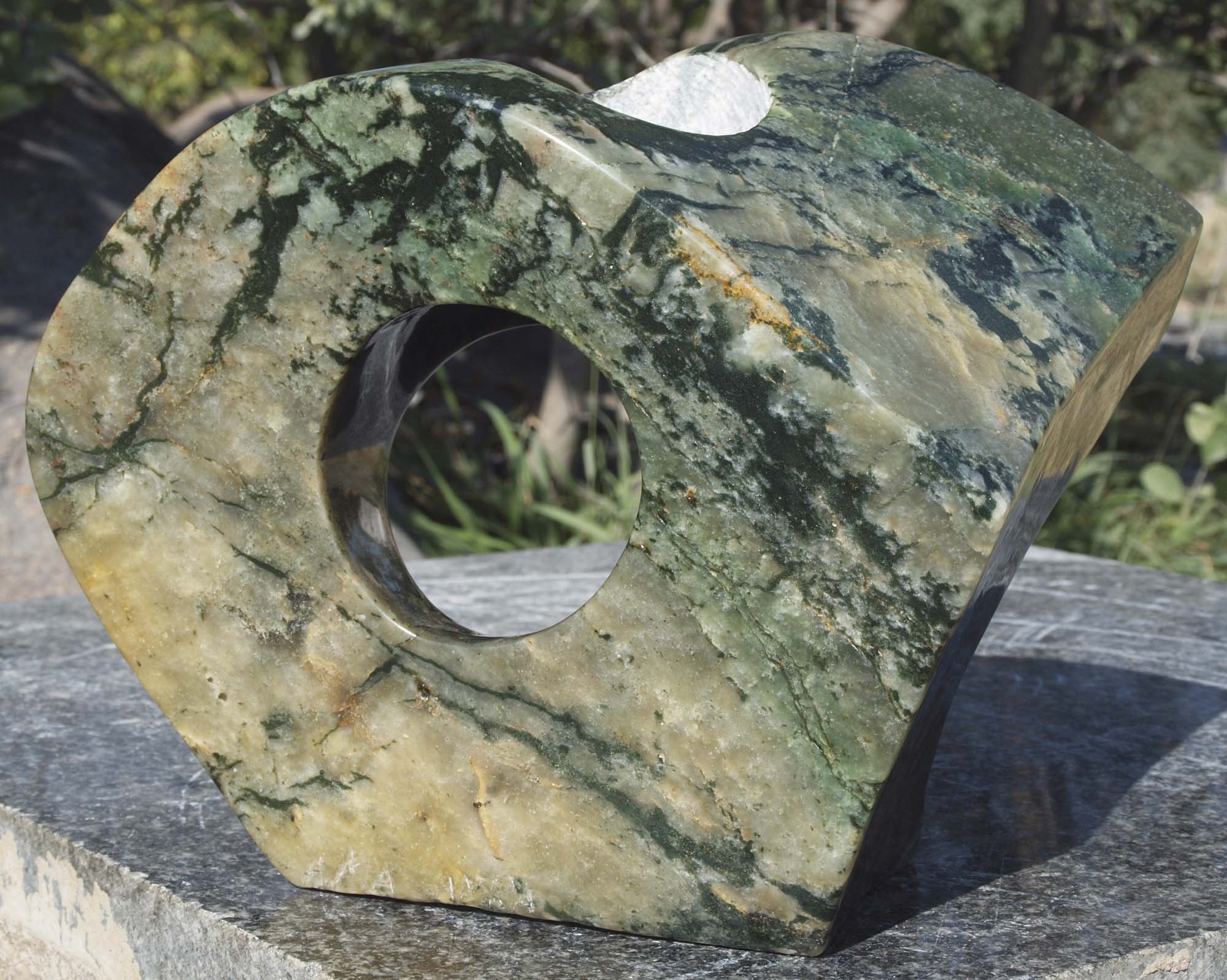 Affordable art abstract stone sculpture - New Leaf by Antony Masamba - back