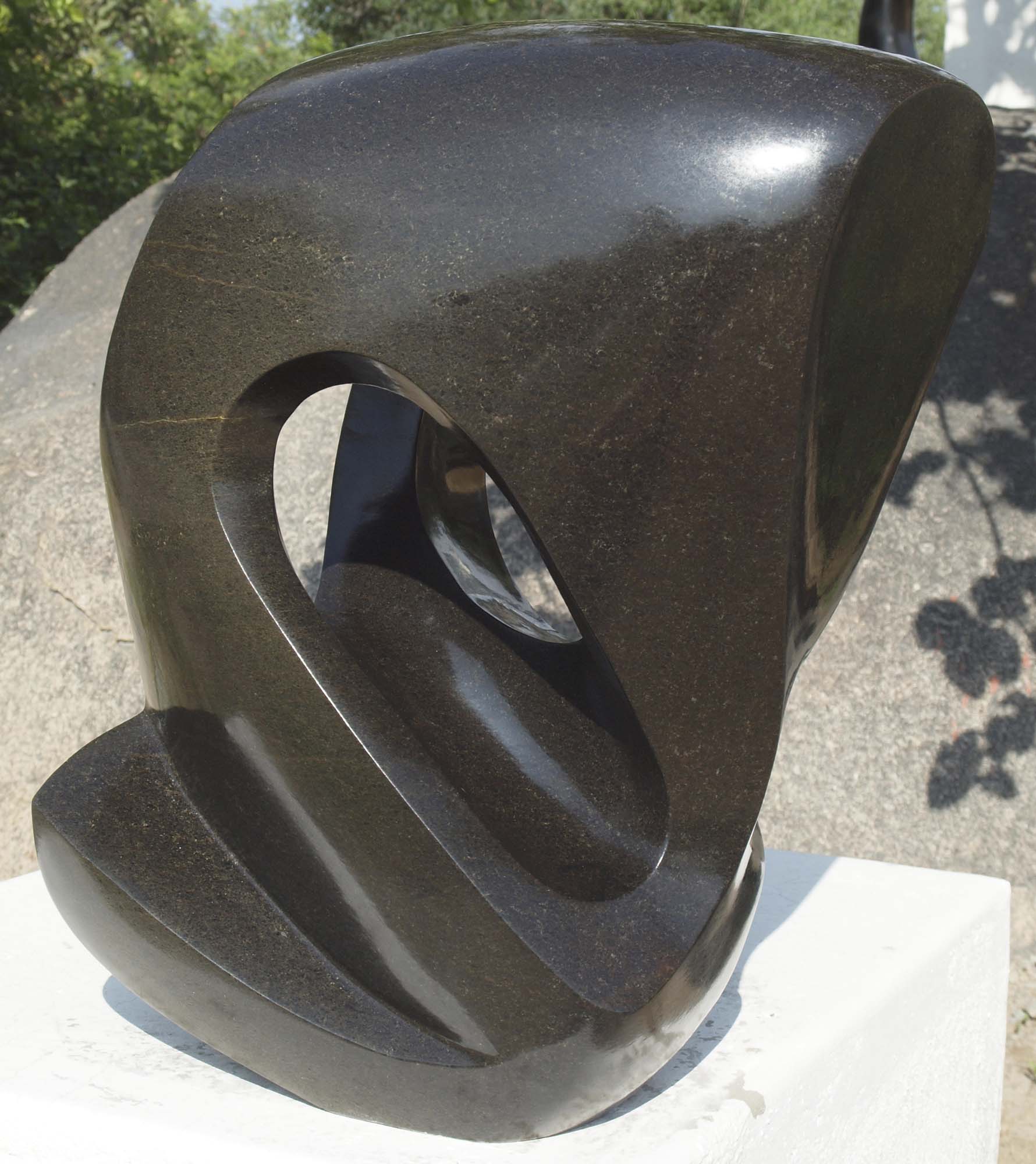 Contemporary stone sculpture - Mediator by African artist Munyaradzi Jeche - back