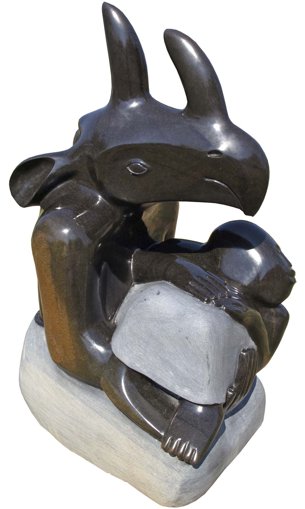 Animal child conservation African culture - Spirit Rhino sculpture by Sylvester Mubayi from Zimbabwe - front left