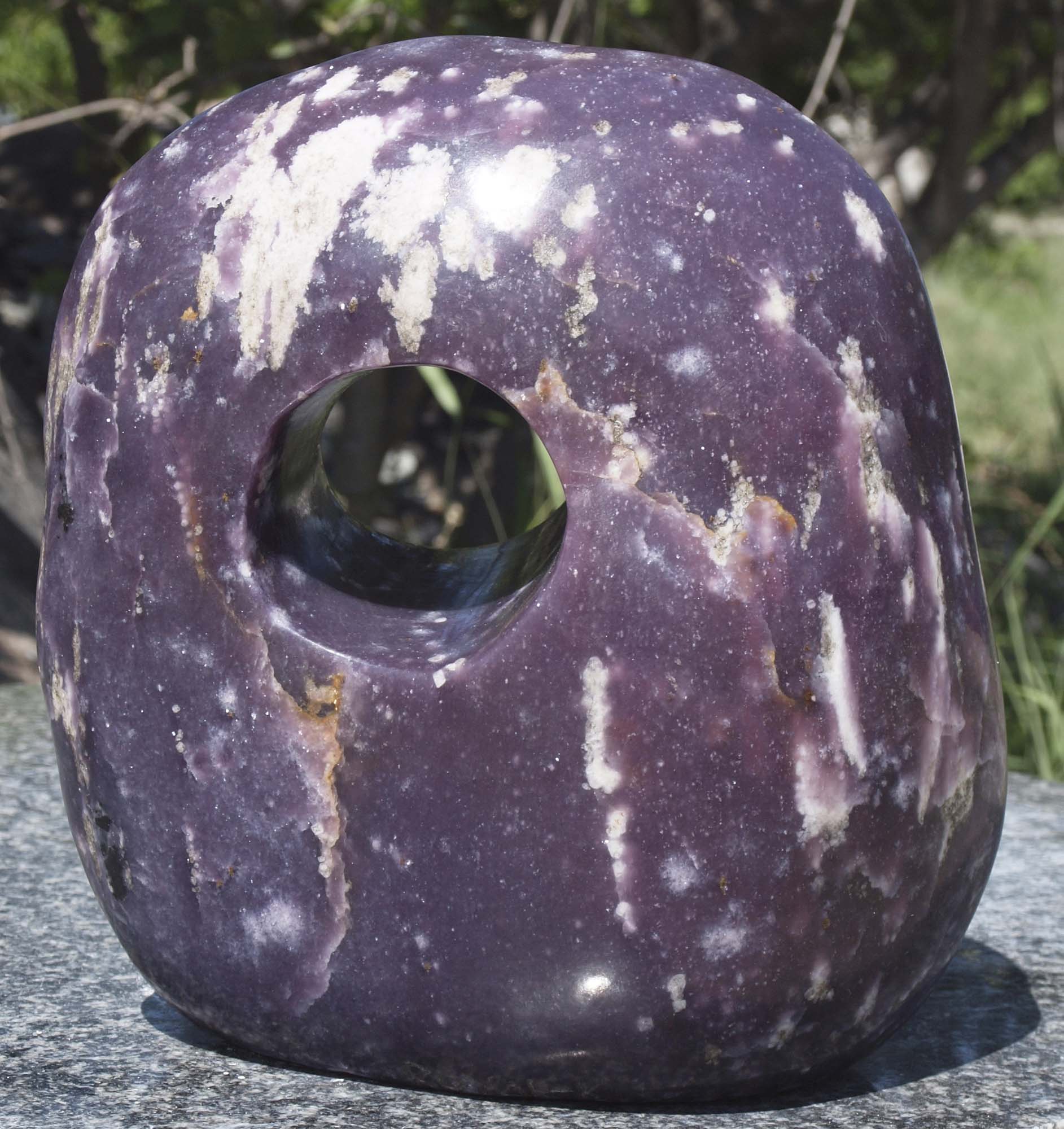 Abstract original sculpture purple stone 'Elephant Spirit' by Royal Katiyo from Zimbabwe - back