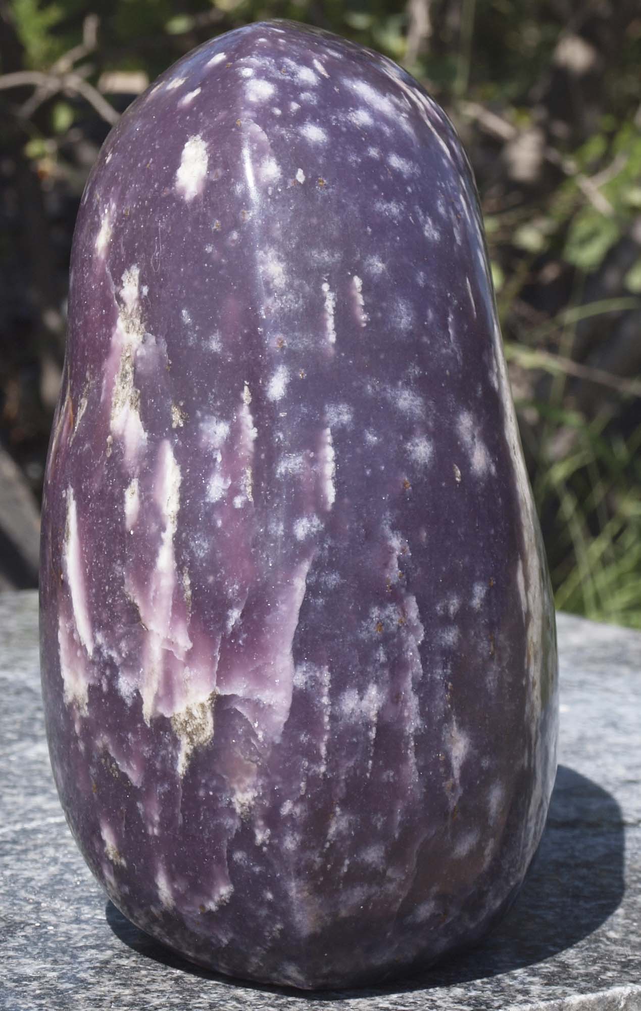 Abstract original sculpture purple stone 'Elephant Spirit' by Royal Katiyo from Zimbabwe - left side