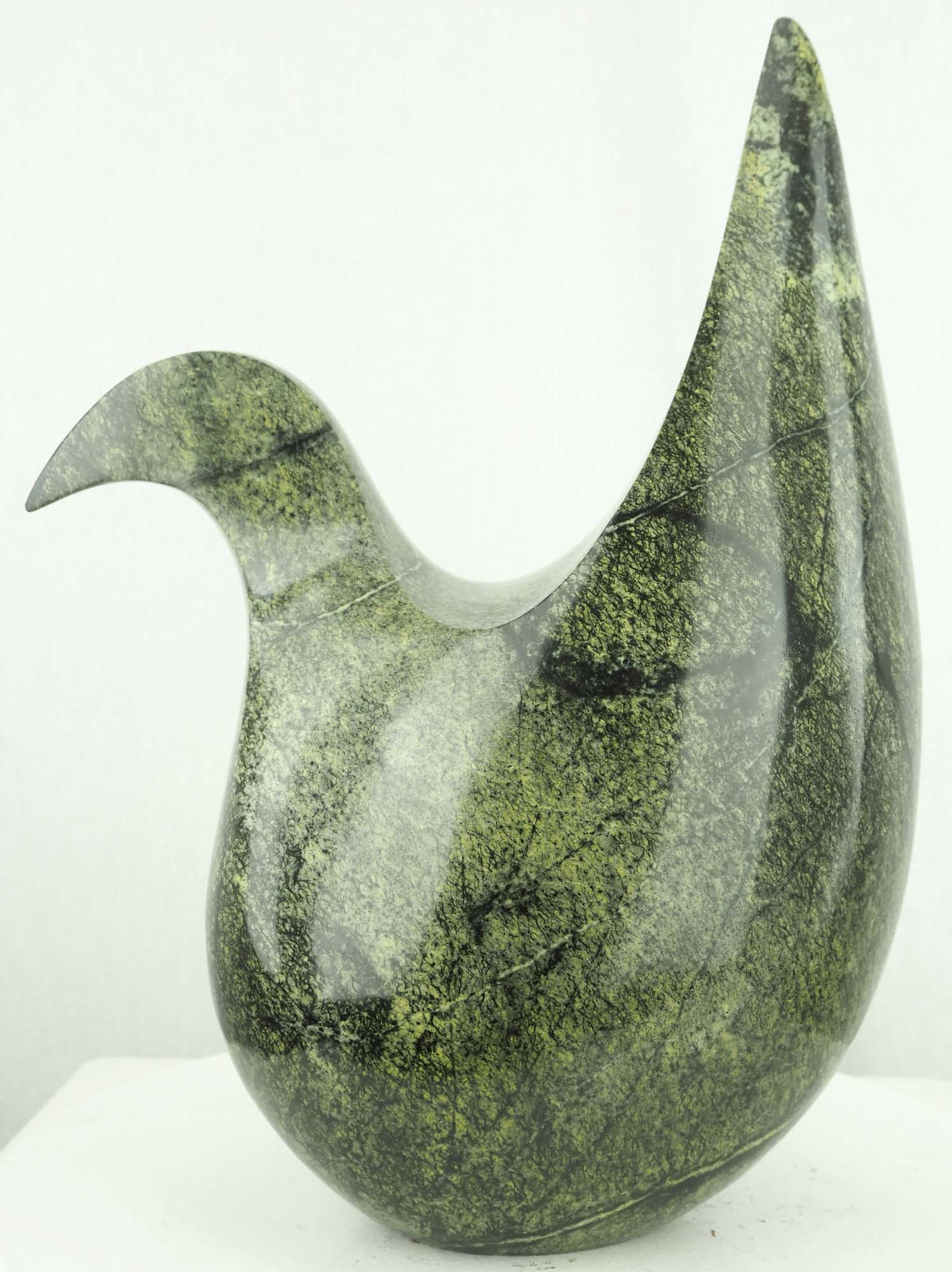 Unique bird sculpture stone carving - Contented Hen by Nesbert Mukomberanwa - side 2