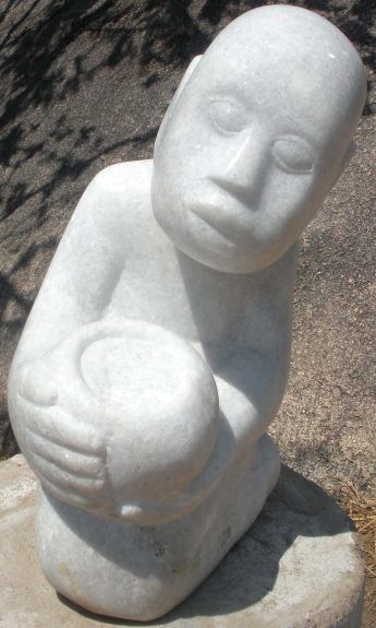 White marble Shona sculpture 'Bring You Some Food' by artist Sylvester Mubayi - main image
