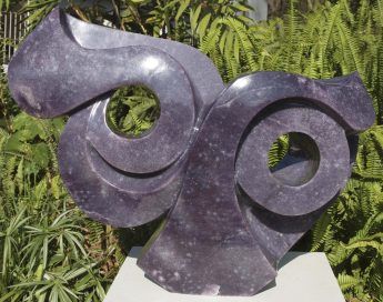 Purple stone abstract sculpture carved carving - Cat's Eyes in lepidolite by Ishmael Chitiyo from Zimbabwe - main image