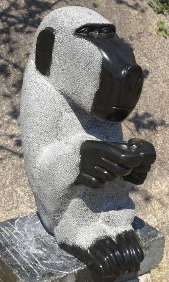 Animal wildlife nature stone sculpture - 'Grooming Baboon' by Sylvester Mubayi - main image