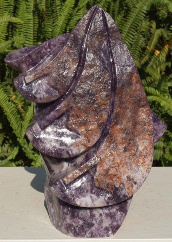Purple stone African carving - Going On A Journey by Richard Mupumha - front