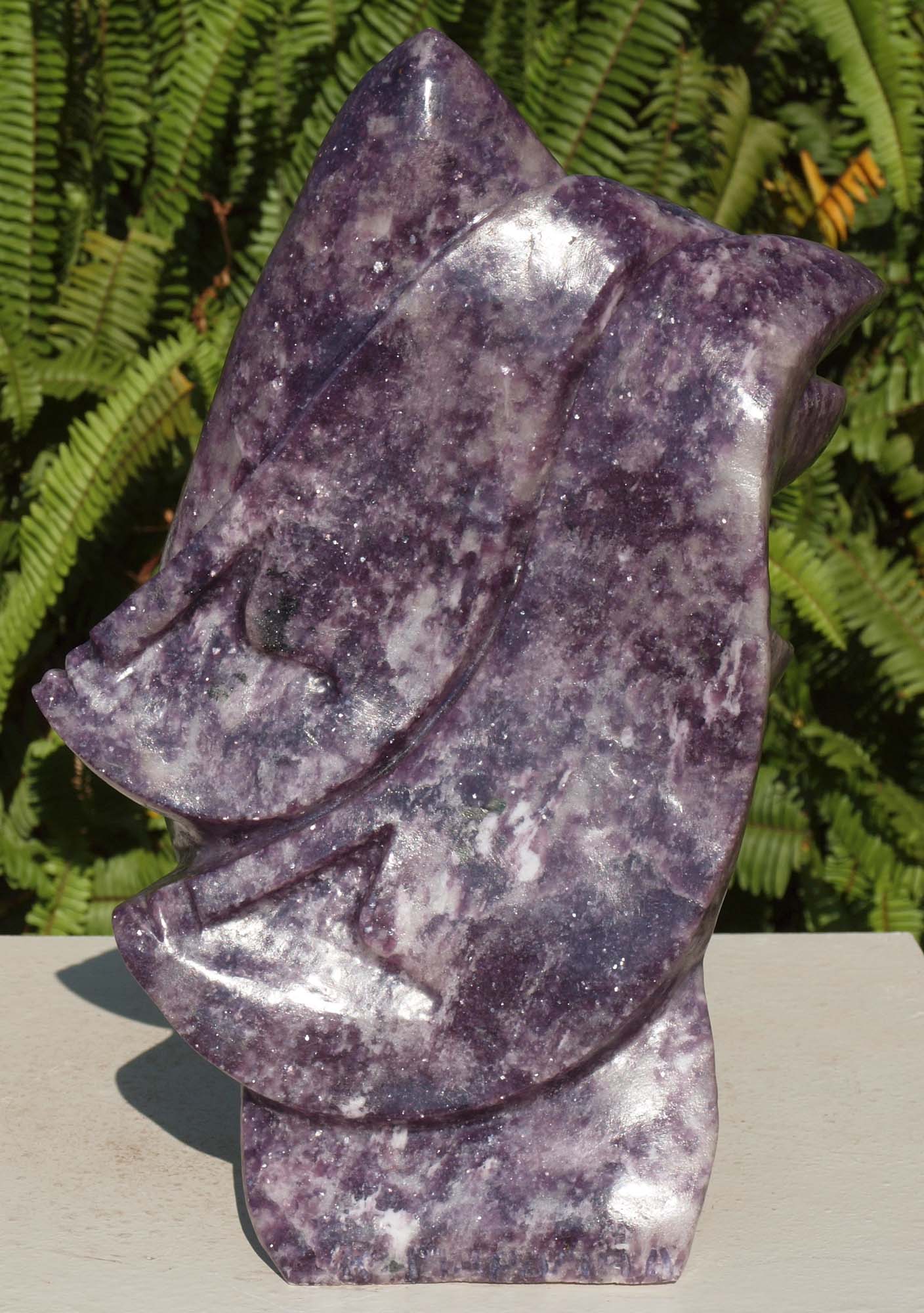 Purple stone African carving - Going On A Journey by Richard Mupumha - back