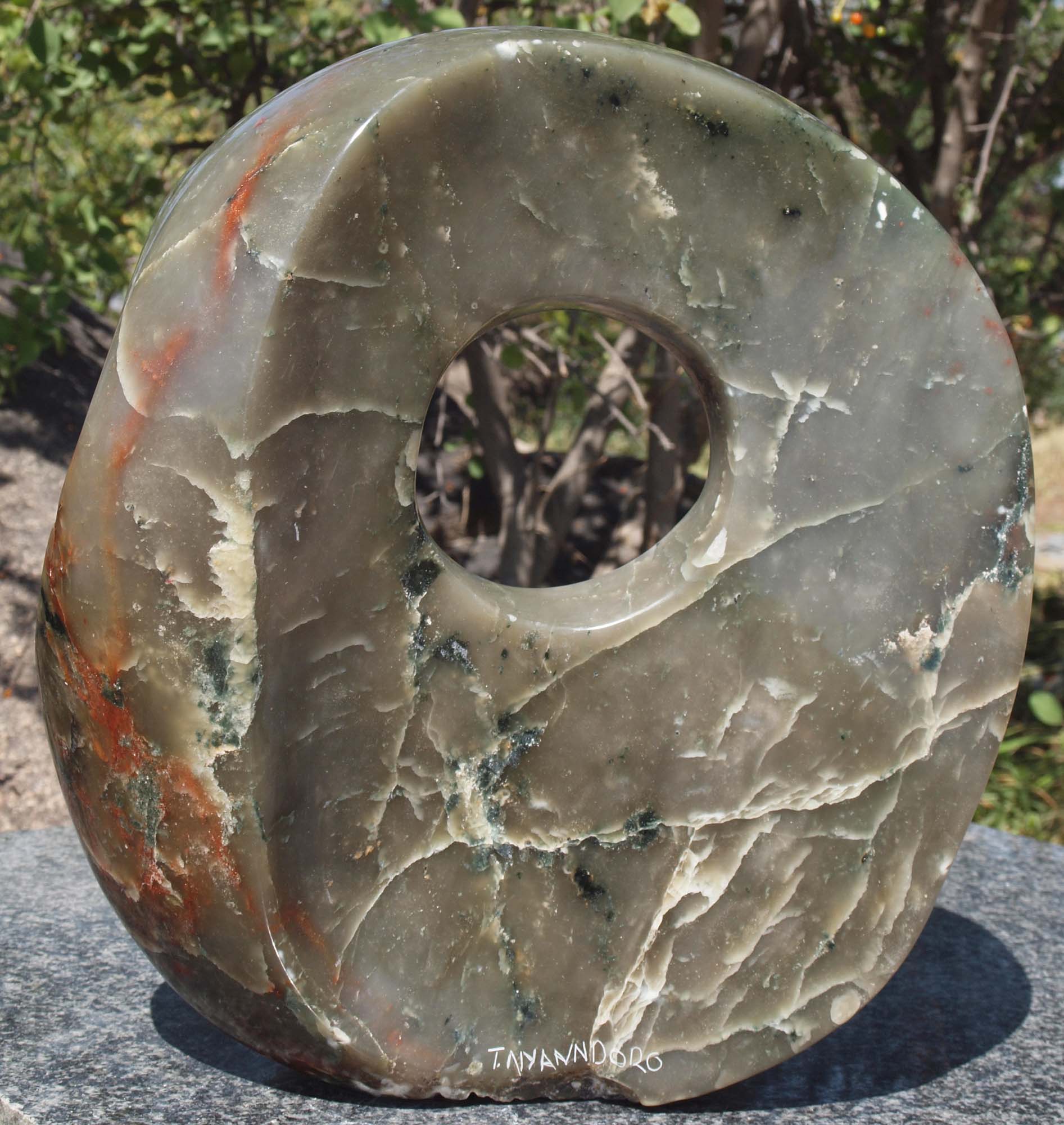 Colourful abstract stone sculpture - 'World In My Hands' by Tanyanyiwa Nyandoro - back
