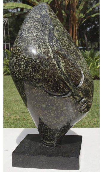 Original affordable stone sculpture with base - Relaxing Head by Nesbert Mukomberanwa from Zimbabwe - main image