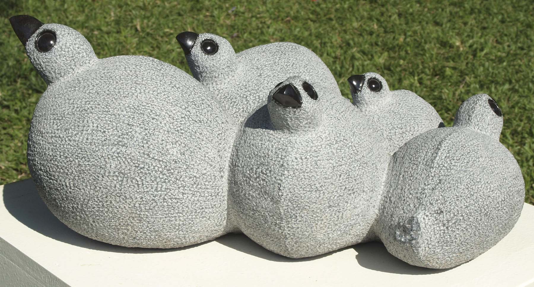 Stone garden bird sculpture - Family Together by Royal Katiyo from Zimbabwe - front