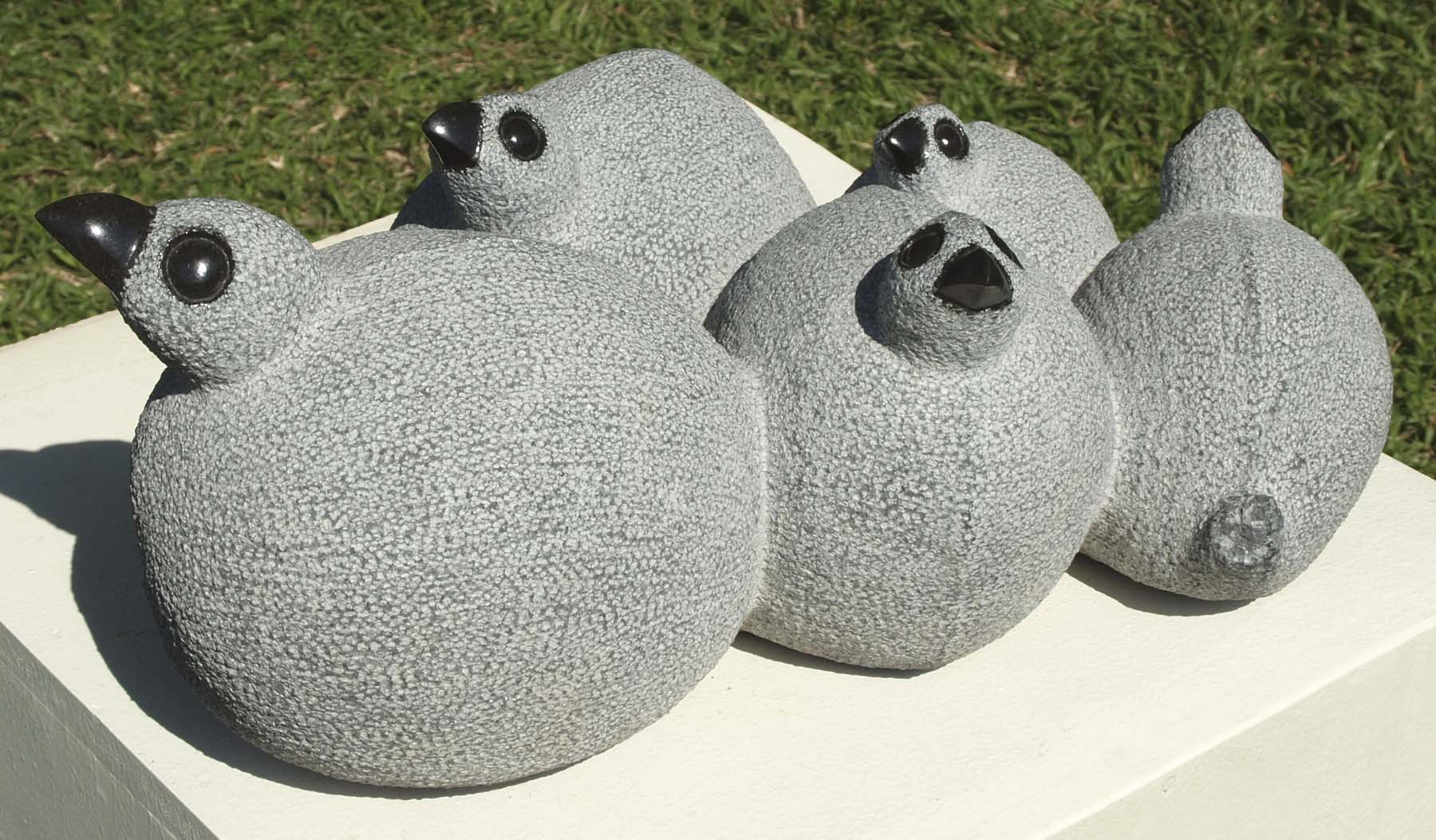 Stone garden bird sculpture - Family Together by Royal Katiyo from Zimbabwe - front left