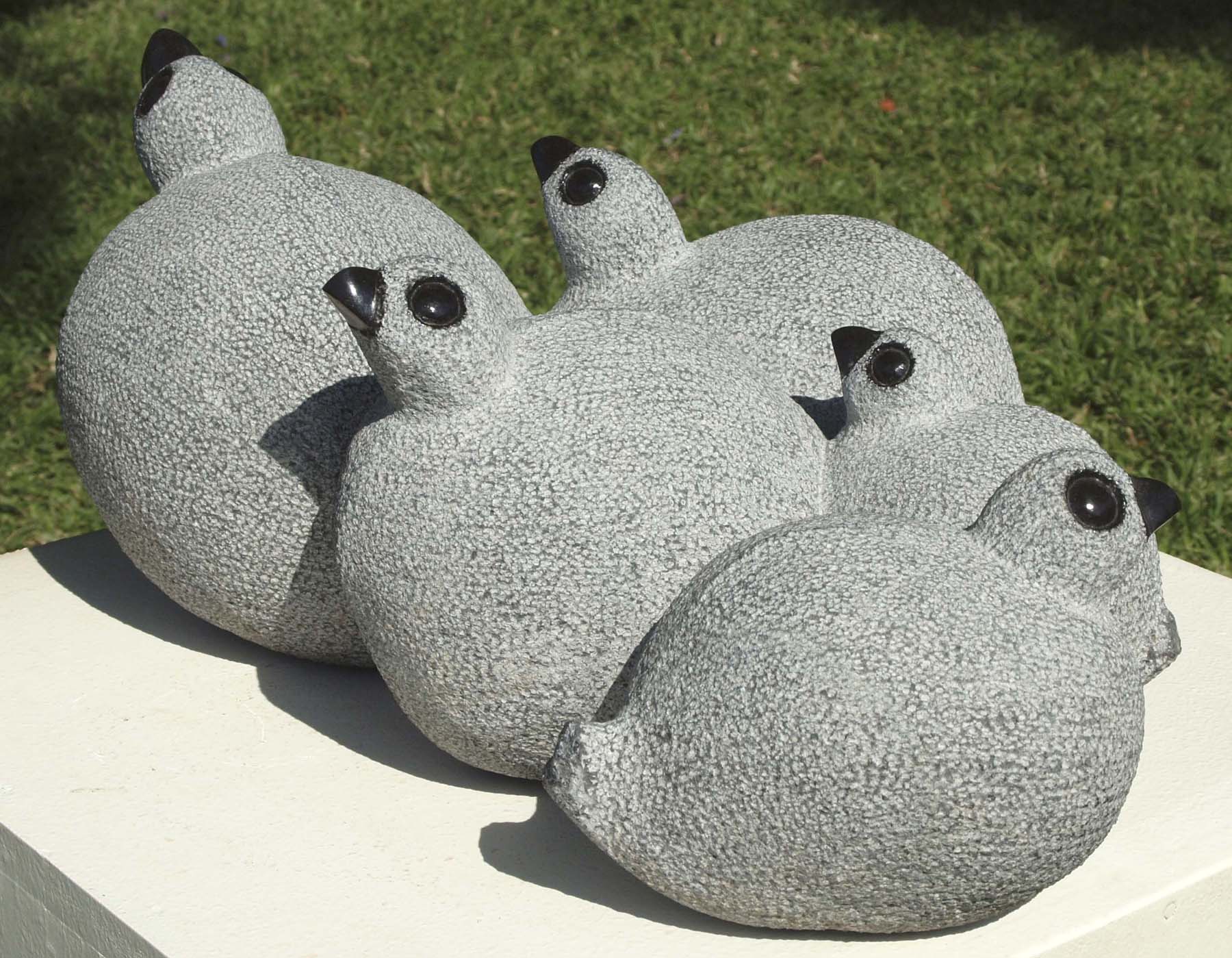 Stone garden bird sculpture - Family Together by Royal Katiyo from Zimbabwe - front right