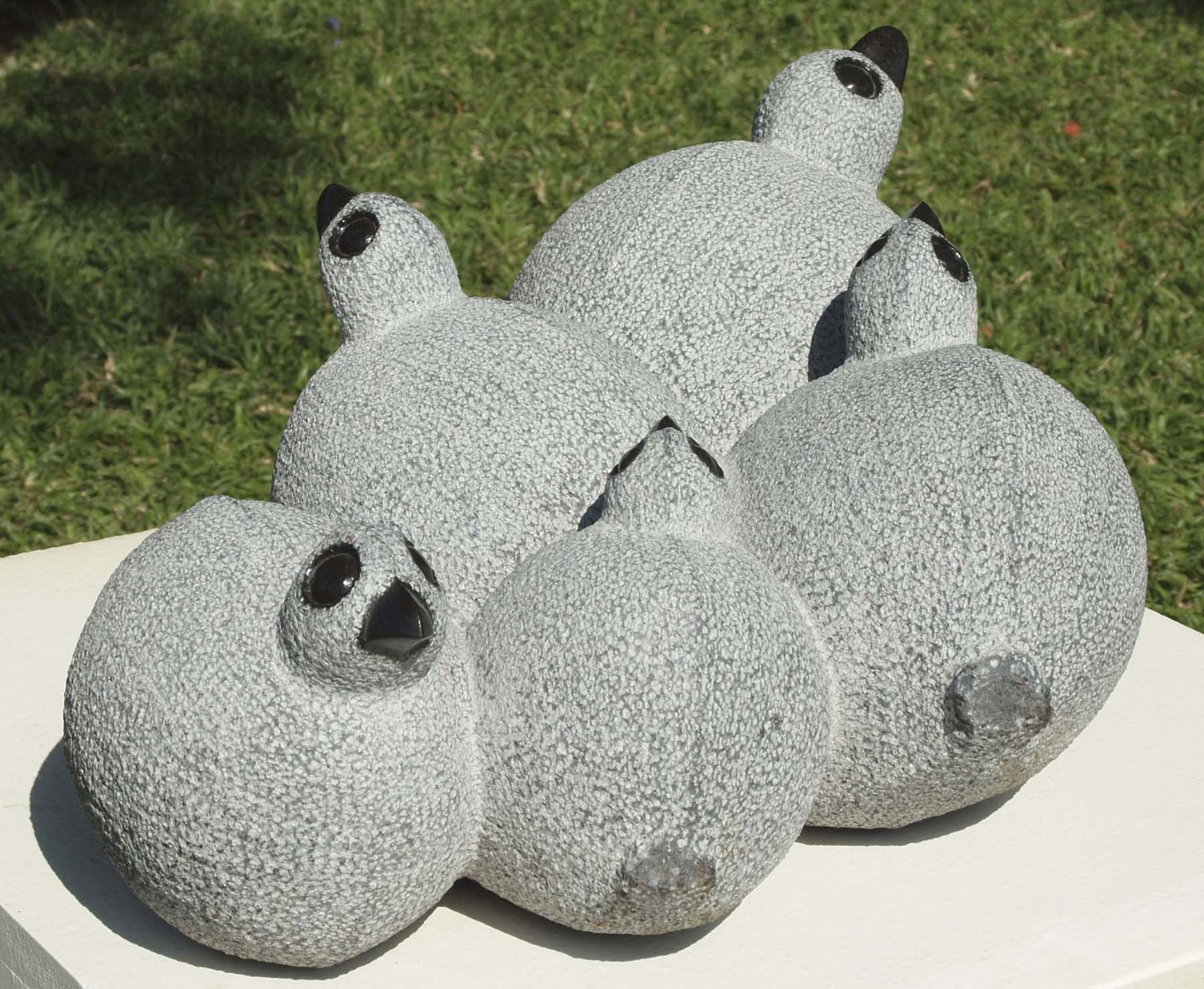 Stone garden bird sculpture - Family Together by Royal Katiyo from Zimbabwe - back left