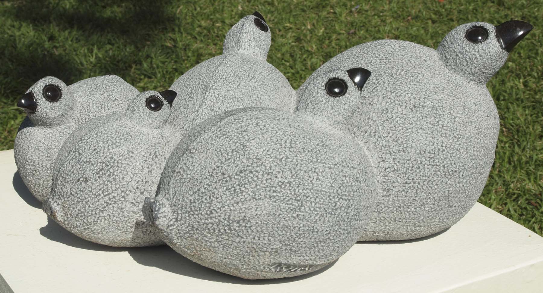 Stone garden bird sculpture - Family Together by Royal Katiyo from Zimbabwe - back