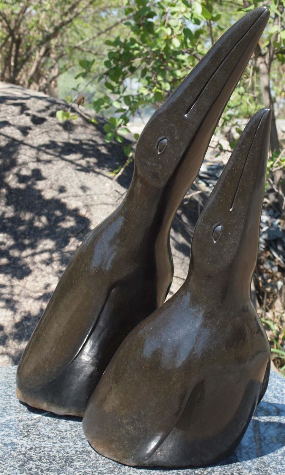 Stone sculpture of birds 'Lovers' by Sylvester Mubayi from Zimbabwe - front left
