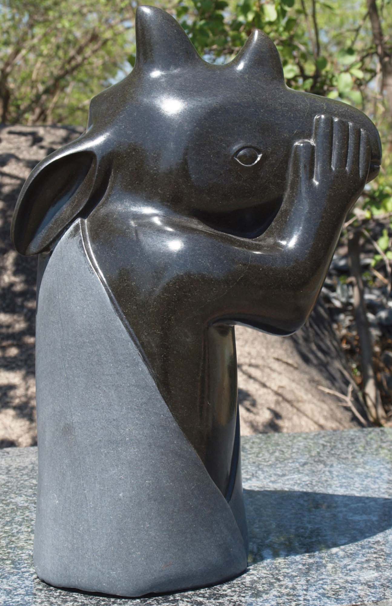 Rhino sculpture art carving - I'm Thinking Of Something by Sylvester Mubayi - back right
