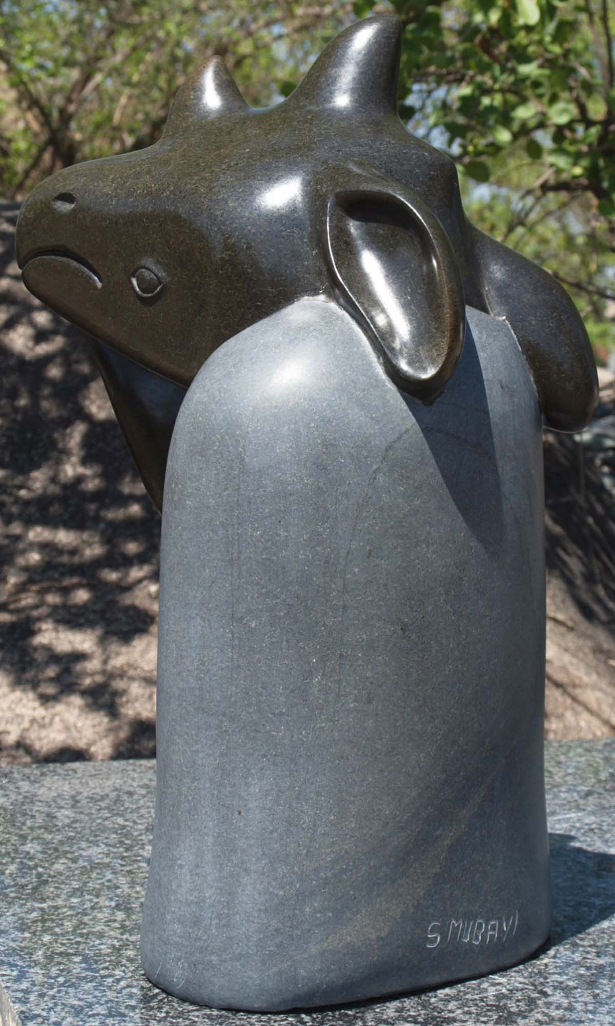 Rhino sculpture art carving - I'm Thinking Of Something by Sylvester Mubayi - back left