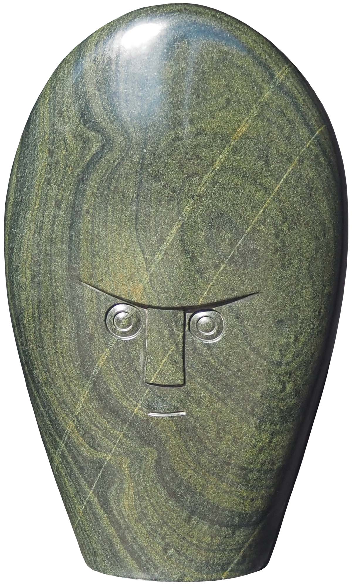 Original Shona stone sculpture - round green head - Funny Face by Edward Chiwawa - main image