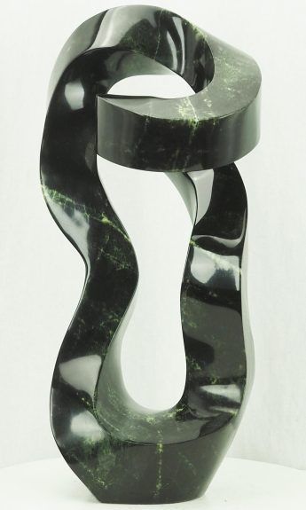 Green stone unique art Shona sculpture carving - Together We Grow by Charles Kowo - front